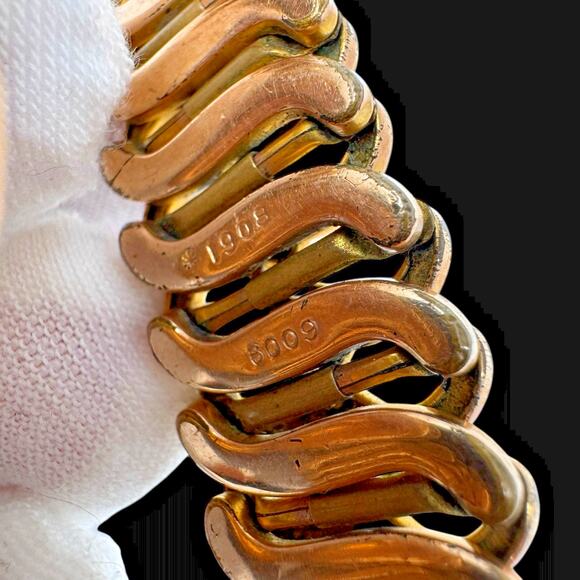 Antique 1905 Minerva Gold Filled Stretch Bracelet Engraved Monogram 27.9g Read - Picture 6 of 13